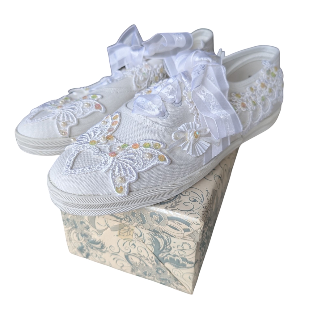 Elegant White Bridal Wedding Lace Diamante Embellished Women's Shoes